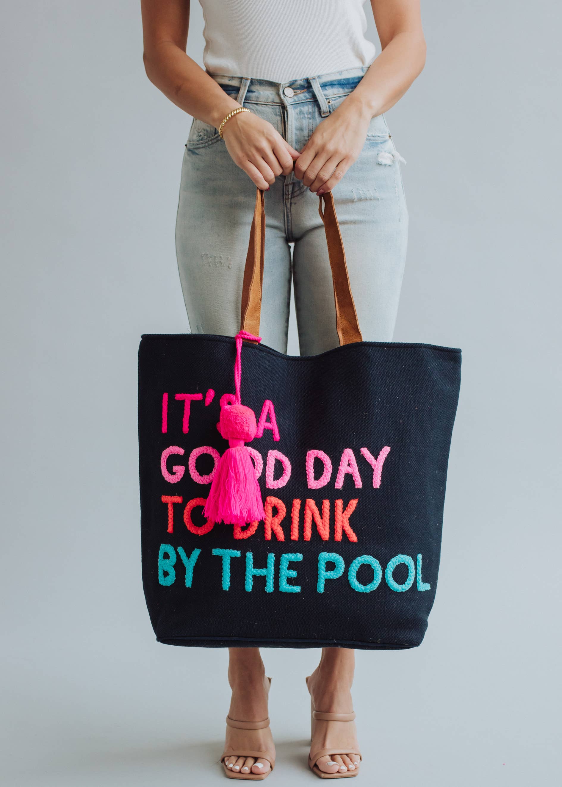 Poolside Bliss Woven Cotton Tote - Navy Fitkitty Culture Athleisure Wear, Yoga Wear & Women's Clothing