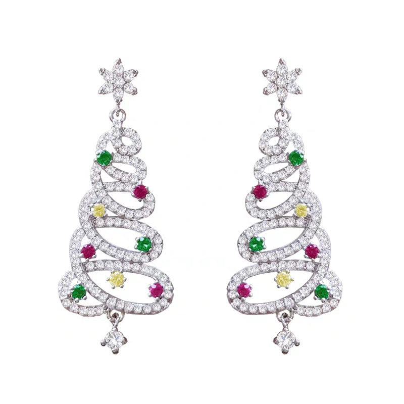 Christmas Tree Rhinestone Earrings Wear for Art Thou