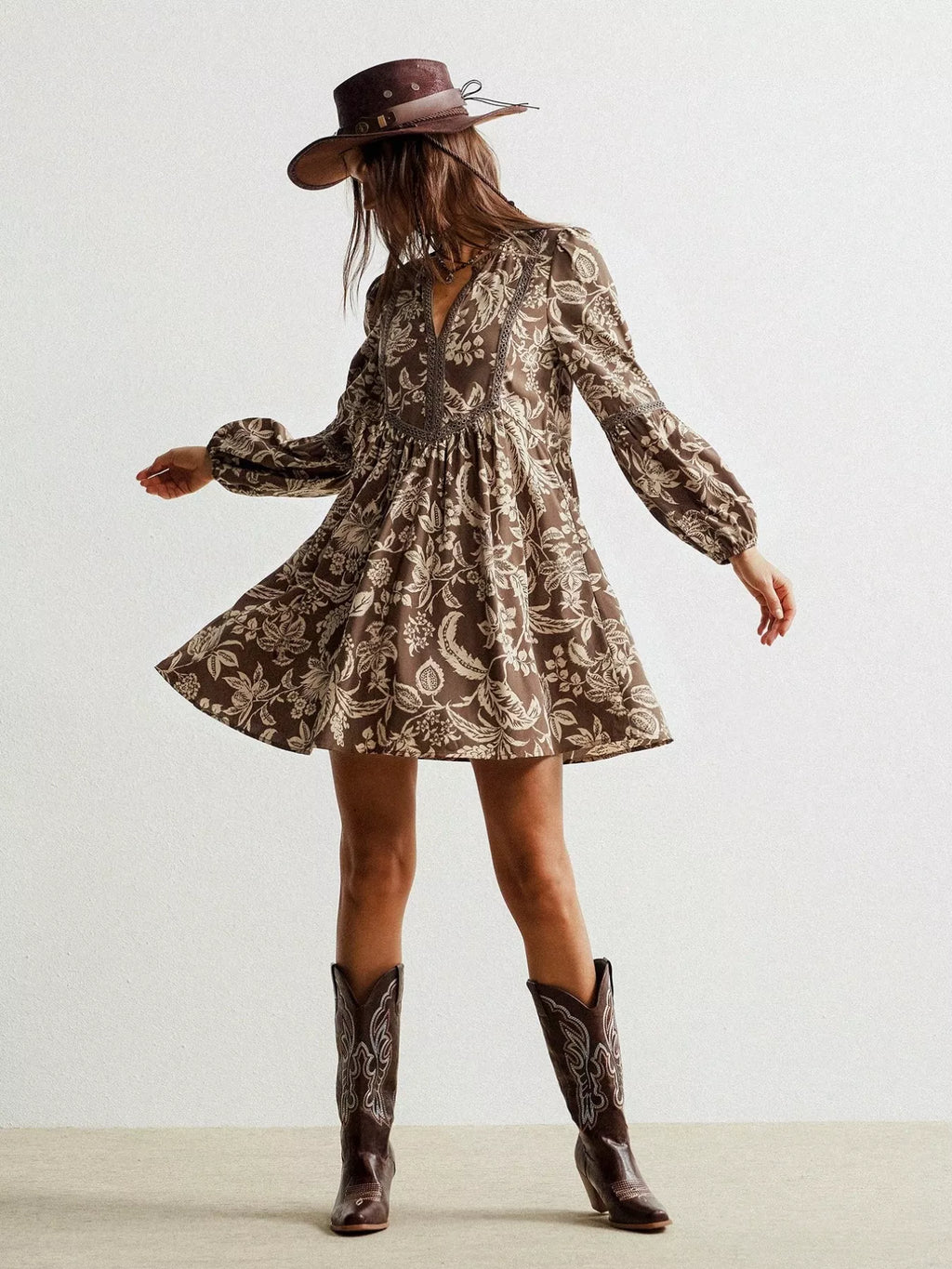 Plus Size Printed Notched Long Sleeve Dress Shopimist