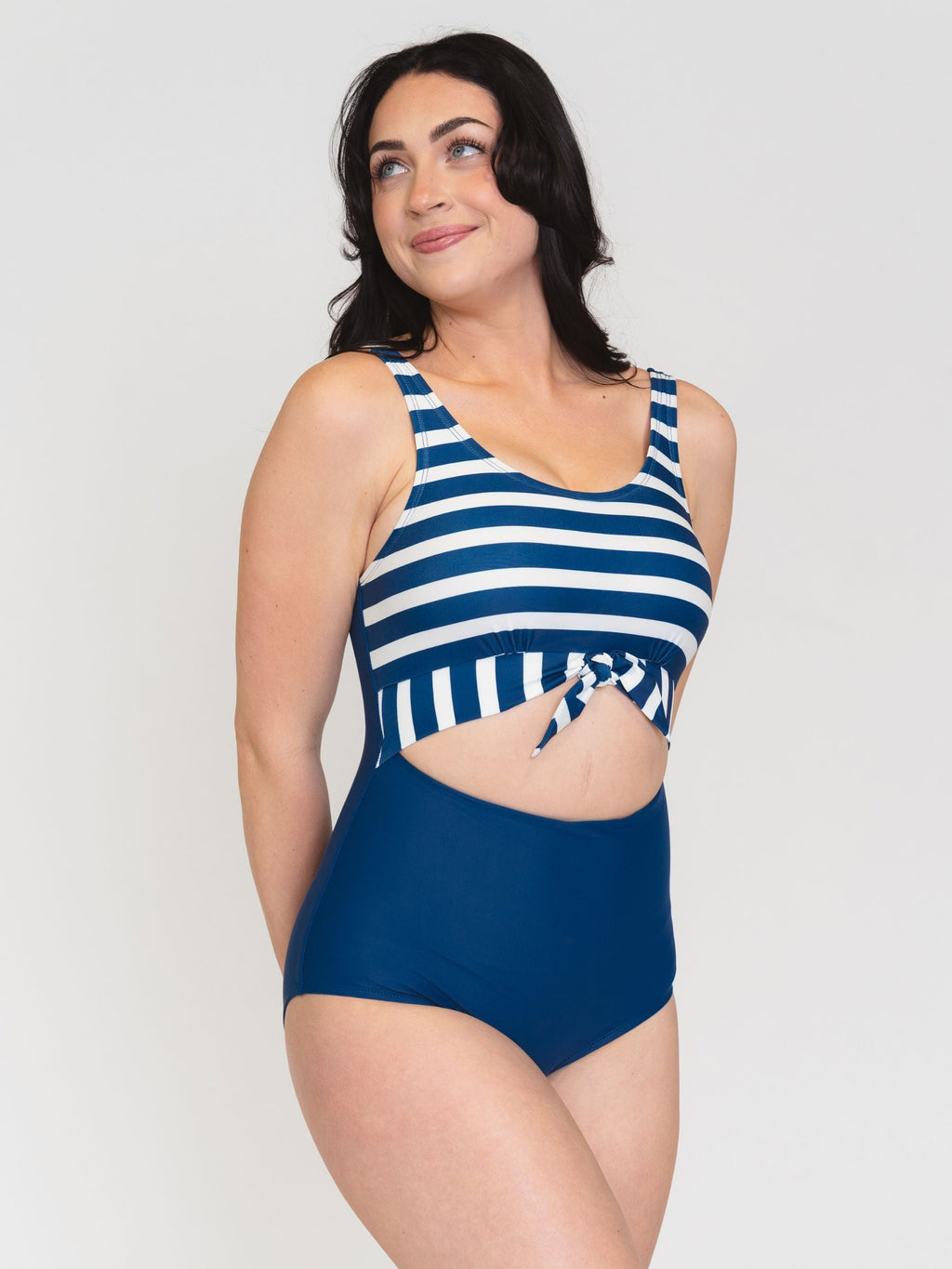 Navy Stripe Knotted One-Piece Lime Ricki