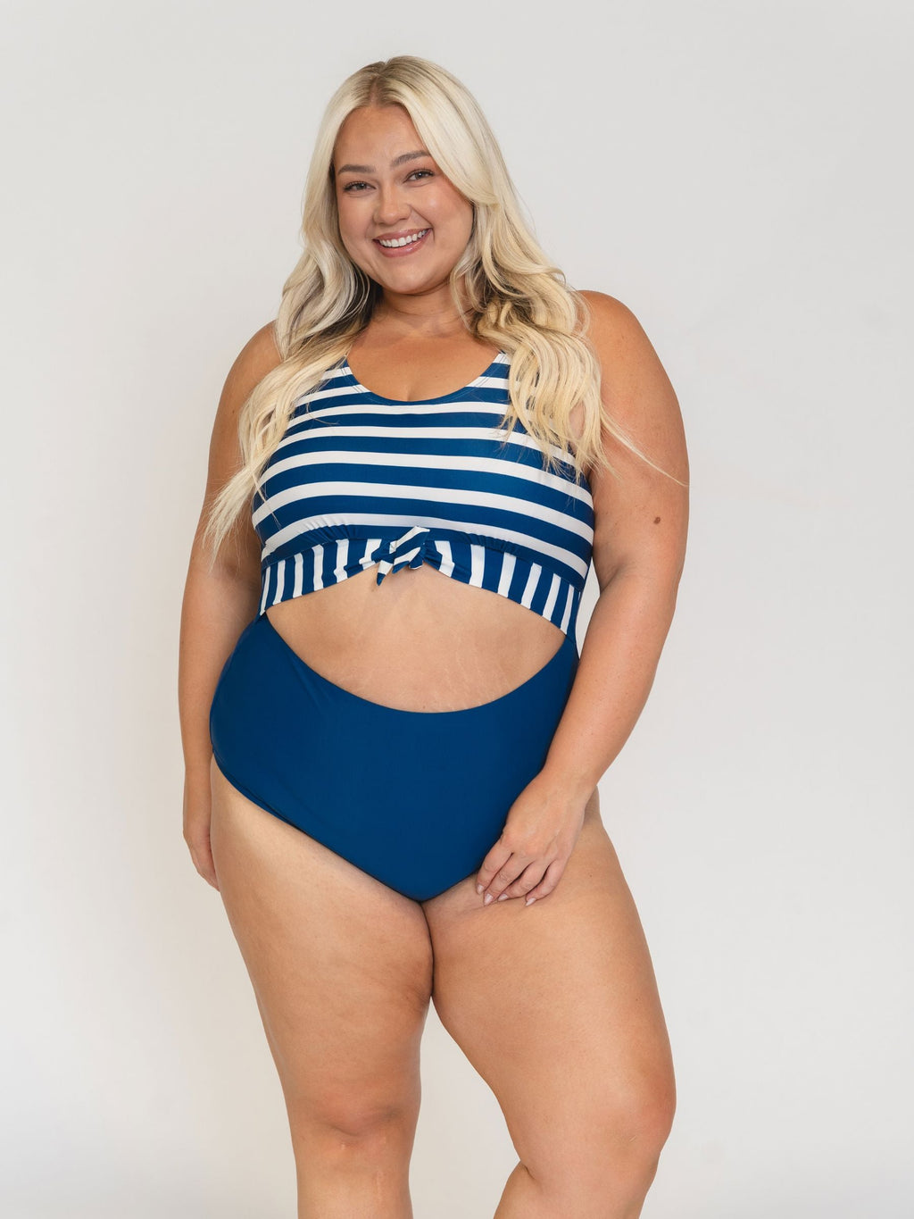 Navy Stripe Knotted One-Piece Lime Ricki