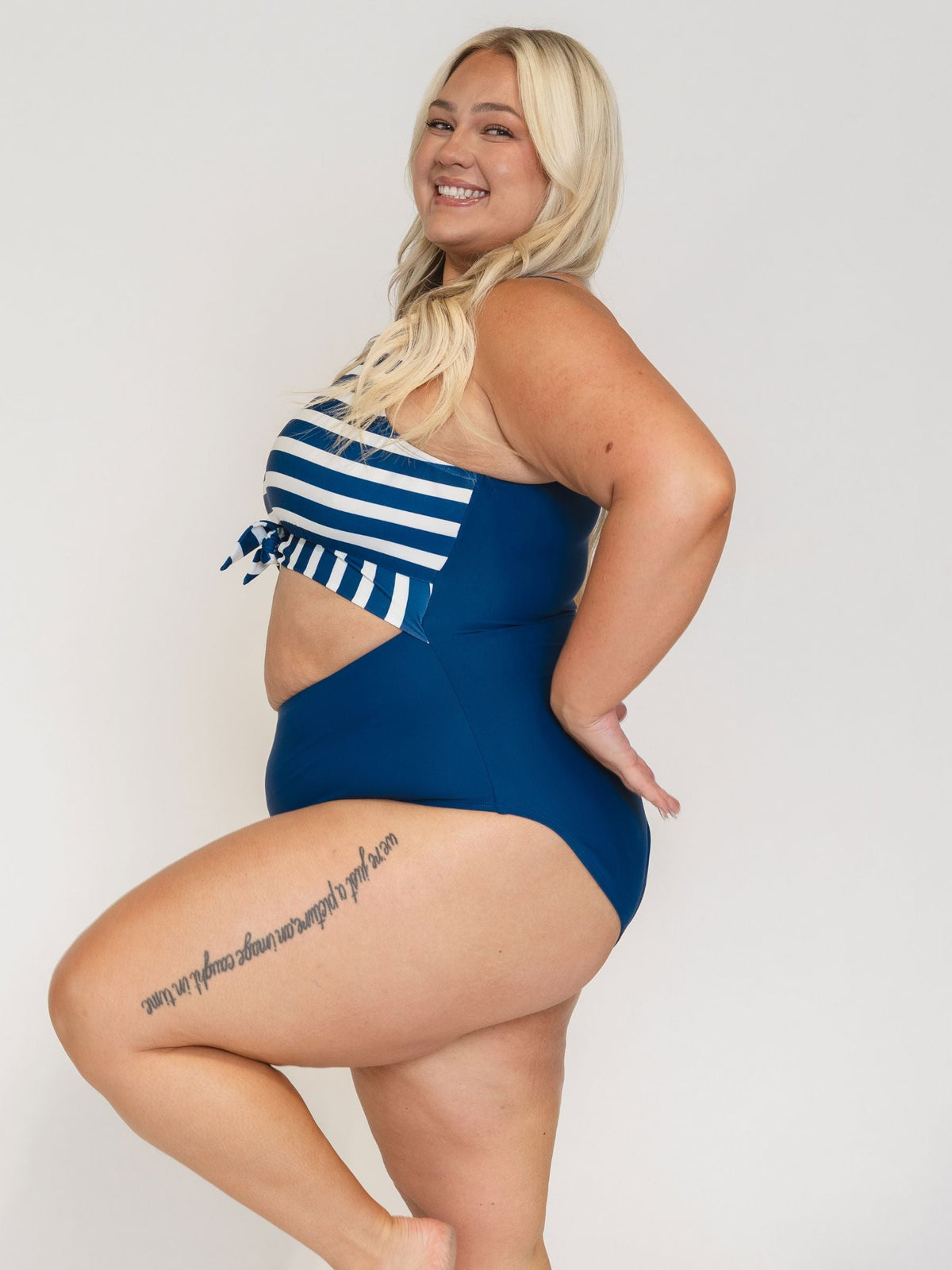 Navy Stripe Knotted One-Piece Lime Ricki