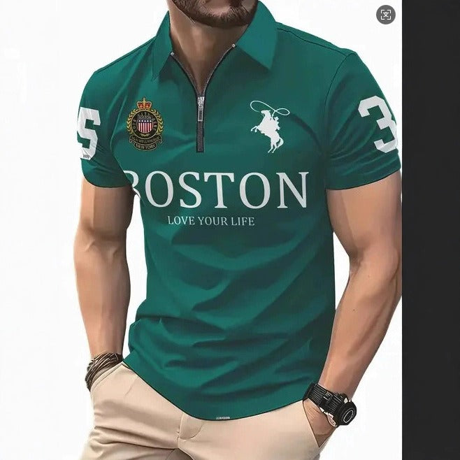 Men's 3D Digital Print Zip-Up Polo Shirt Wear for Art Thou