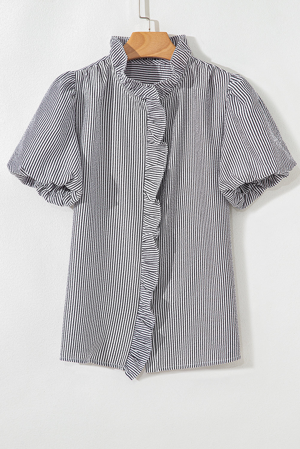 Stripe Ruffle Bubble Sleeve Shirt Pretty Bash