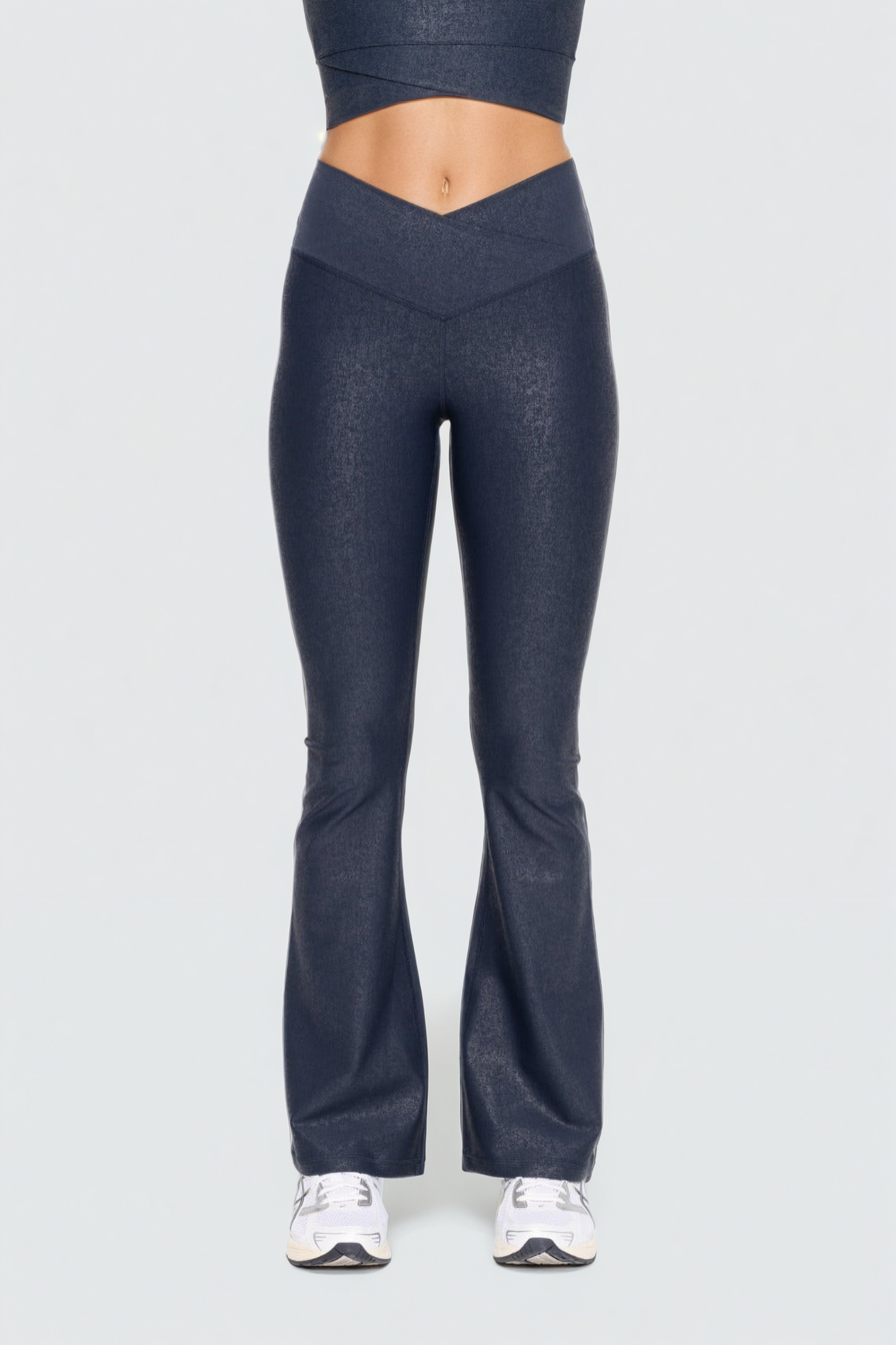 Luxe Edge Leather-Look Crossover Flare Leggings Fitkitty Culture Athleisure Wear, Yoga Wear & Women's Clothing