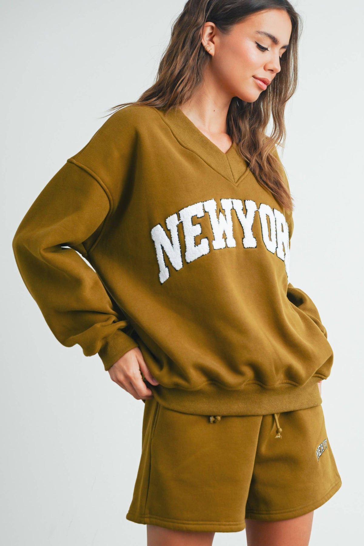 New York V-Neck Sweatshirt Fitkitty Culture Athleisure Wear, Yoga Wear & Women's Clothing