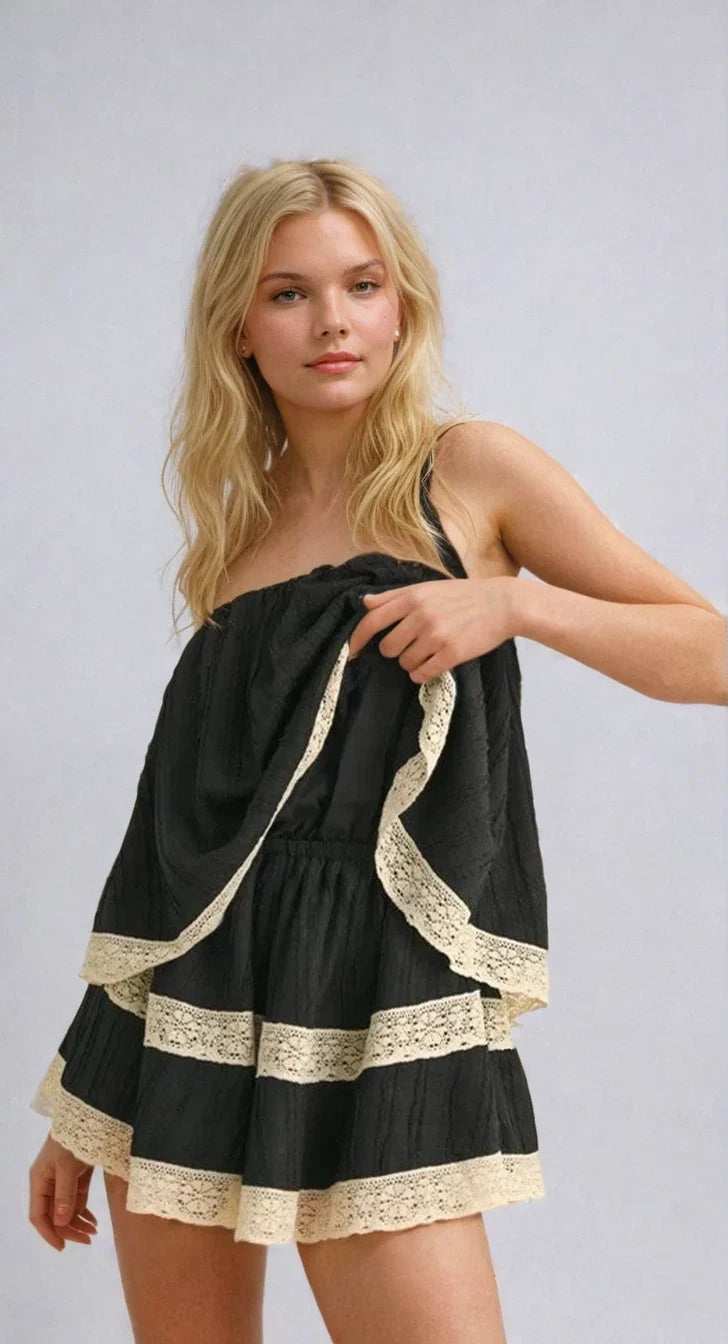 Isla Lace-Trim Layered Tube Romper Fitkitty Culture Athleisure Wear, Yoga Wear & Women's Clothing