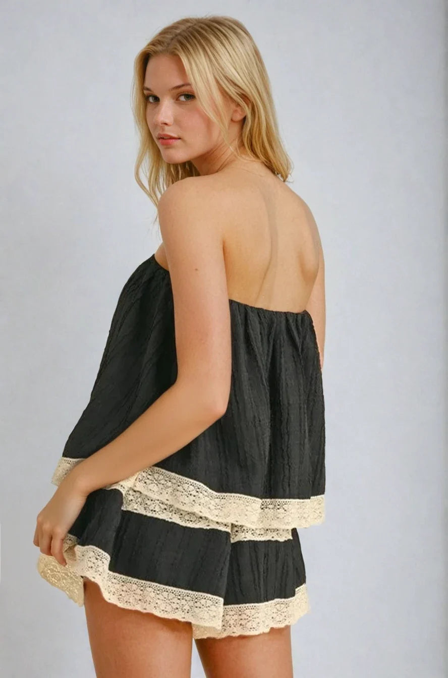 Isla Lace-Trim Layered Tube Romper Fitkitty Culture Athleisure Wear, Yoga Wear & Women's Clothing