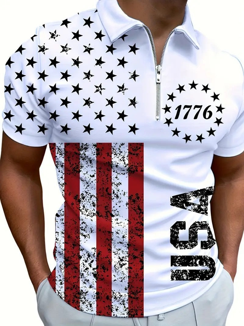 Men's 3D Digital Print Zip-Up Polo Shirt Wear for Art Thou