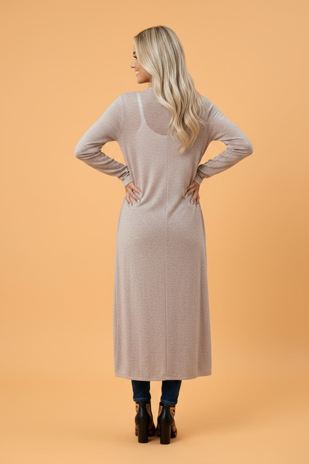 Solid Long Sleeve Open Front Tunic Cardigan Pretty Bash