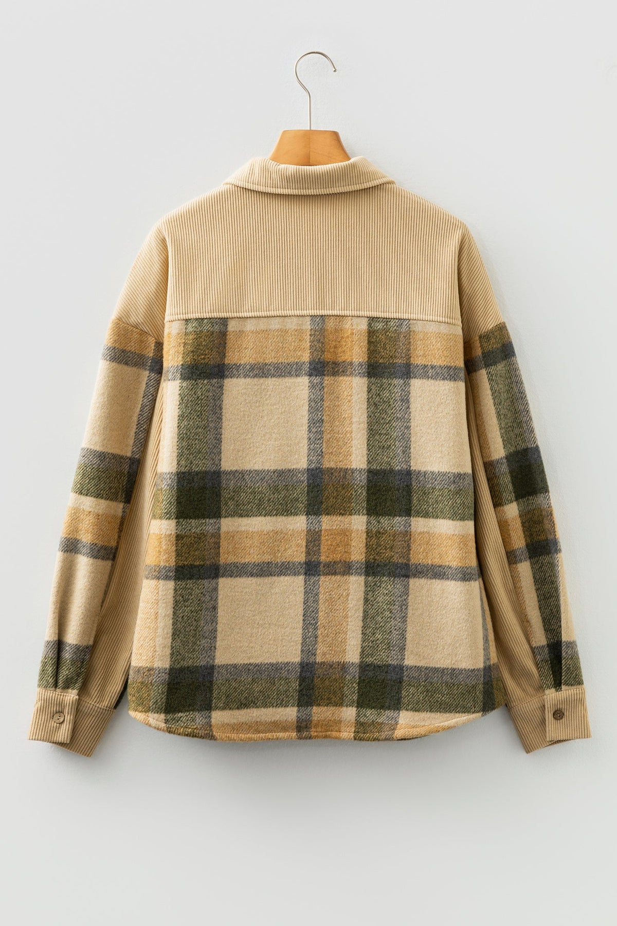 Plaid Corduroy Patchwork Chest Pocket Shacket Pretty Bash