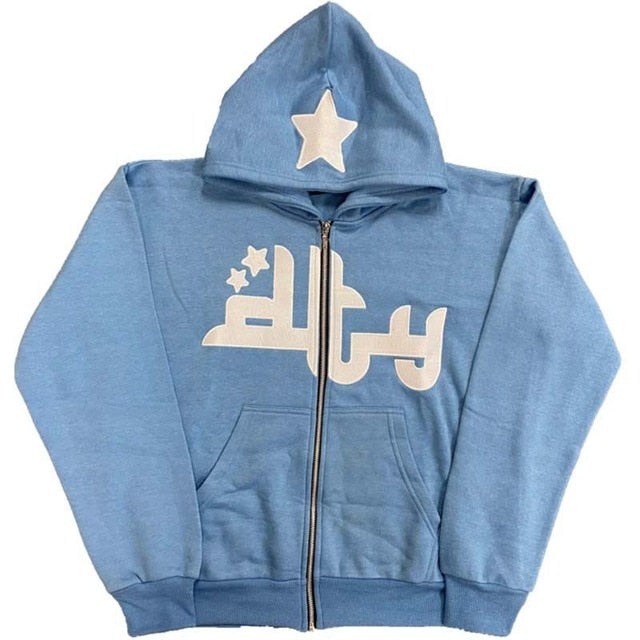 Star Printed Zip Up Hoodies Wear for Art Thou