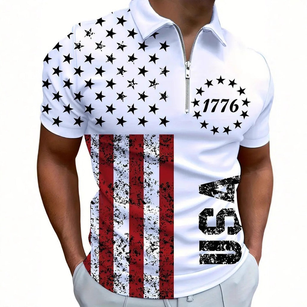 Men's 3D Digital Print Zip-Up Polo Shirt Wear for Art Thou