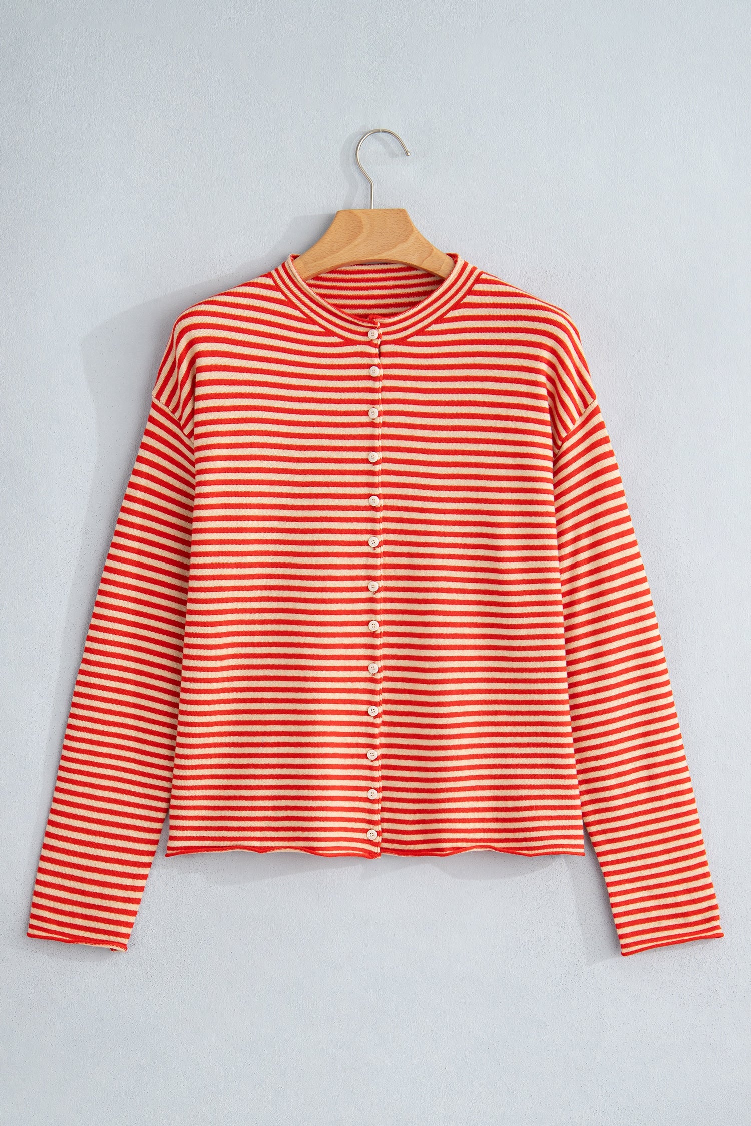 Stripe Button Collar Long Sleeve Knit Cardigan Pretty Bash
