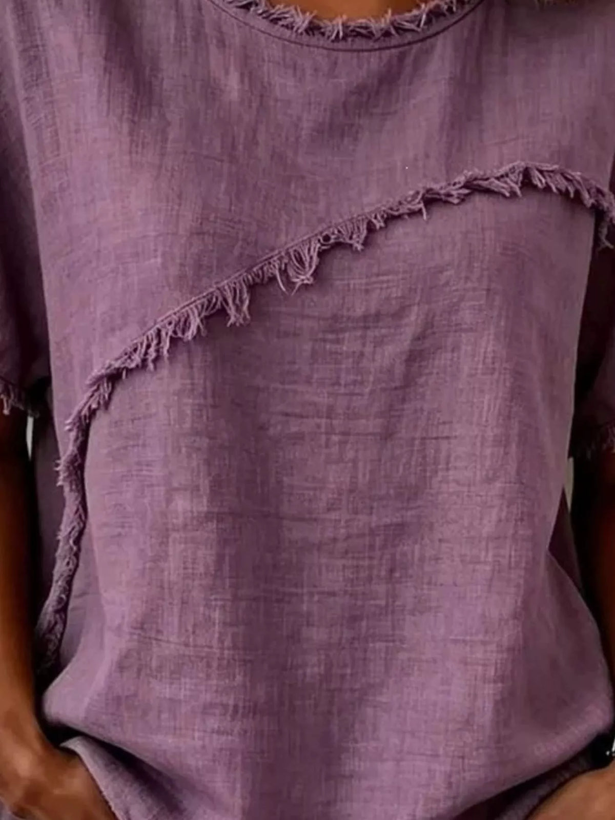 Full Size Frayed Hem Short Sleeve Top Plus Size Shopimist