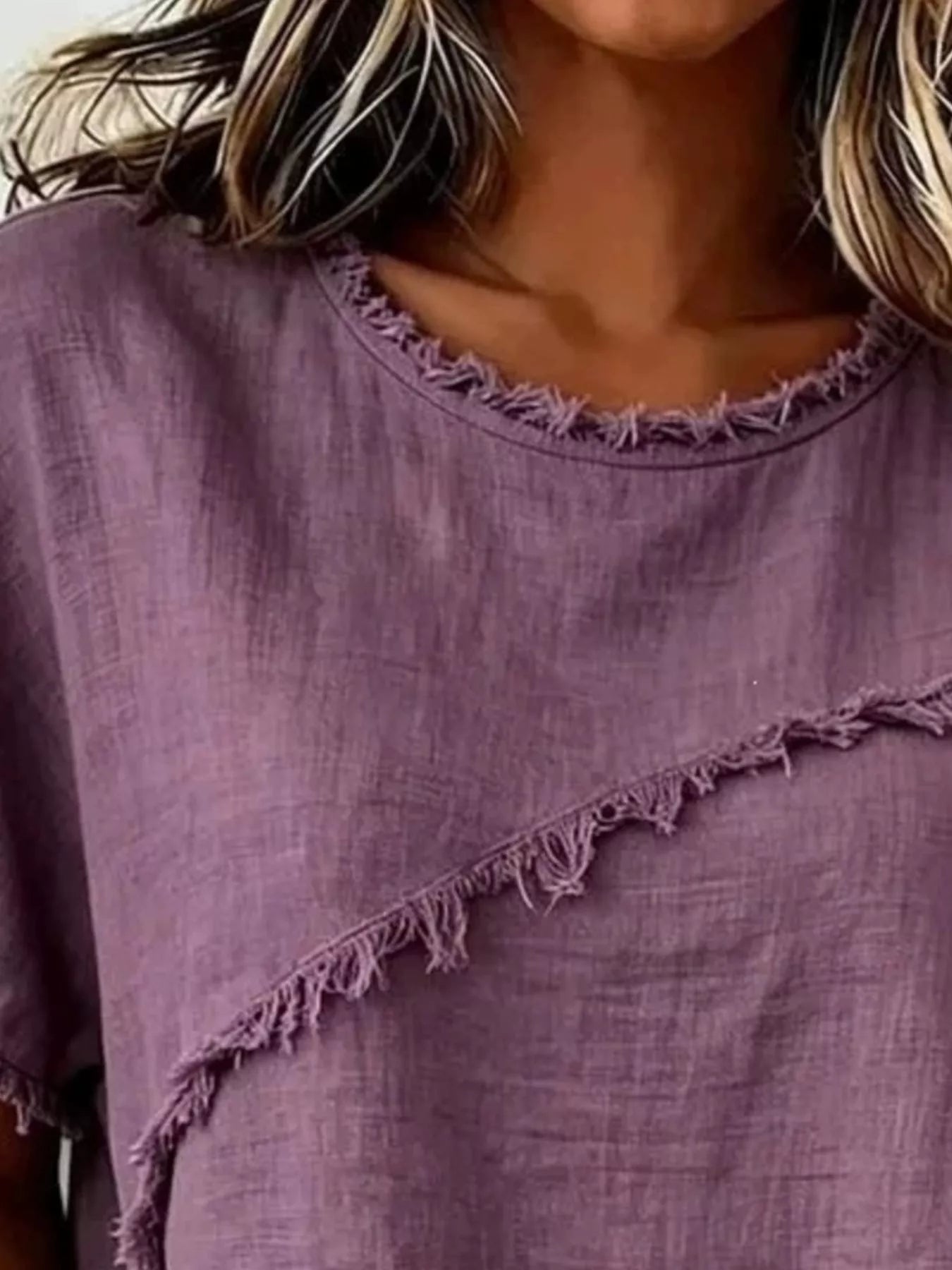 Full Size Frayed Hem Short Sleeve Top Plus Size Shopimist