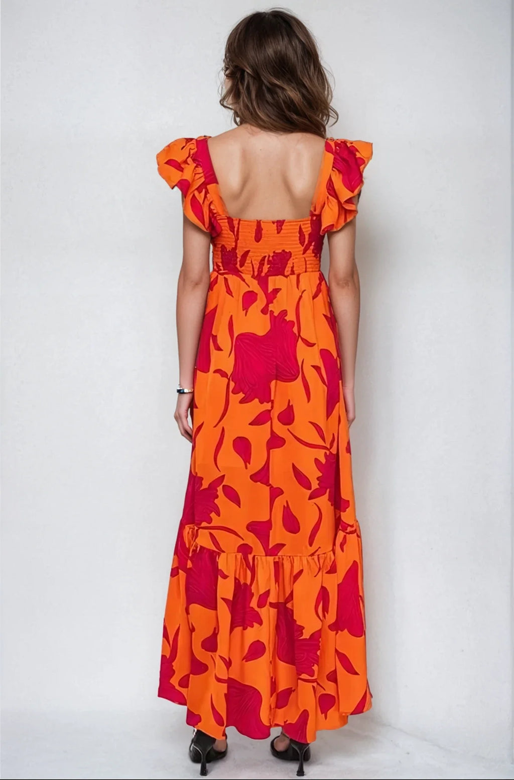 Vibrant Fire Floral High Low Maxi Dress Fitkitty Culture Athleisure Wear, Yoga Wear & Women's Clothing