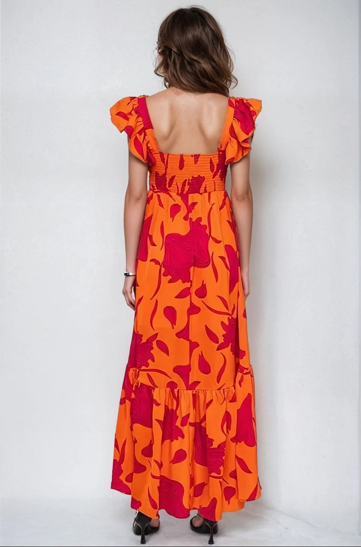 Vibrant Fire Floral High Low Maxi Dress Fitkitty Culture Athleisure Wear, Yoga Wear & Women's Clothing