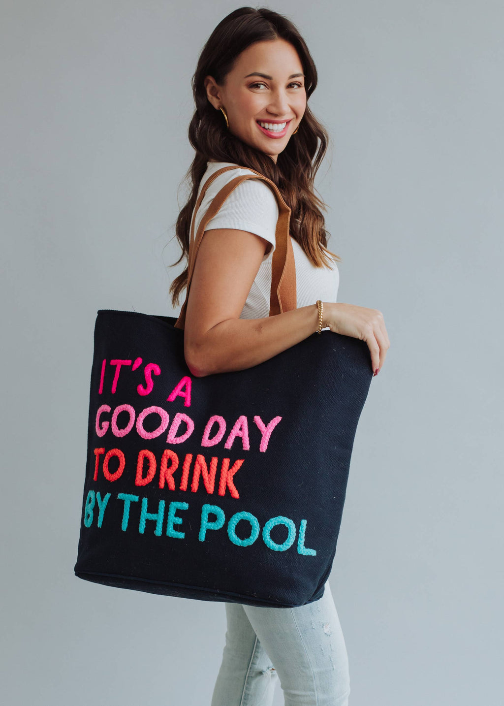 Poolside Bliss Woven Cotton Tote - Navy Fitkitty Culture Athleisure Wear, Yoga Wear & Women's Clothing