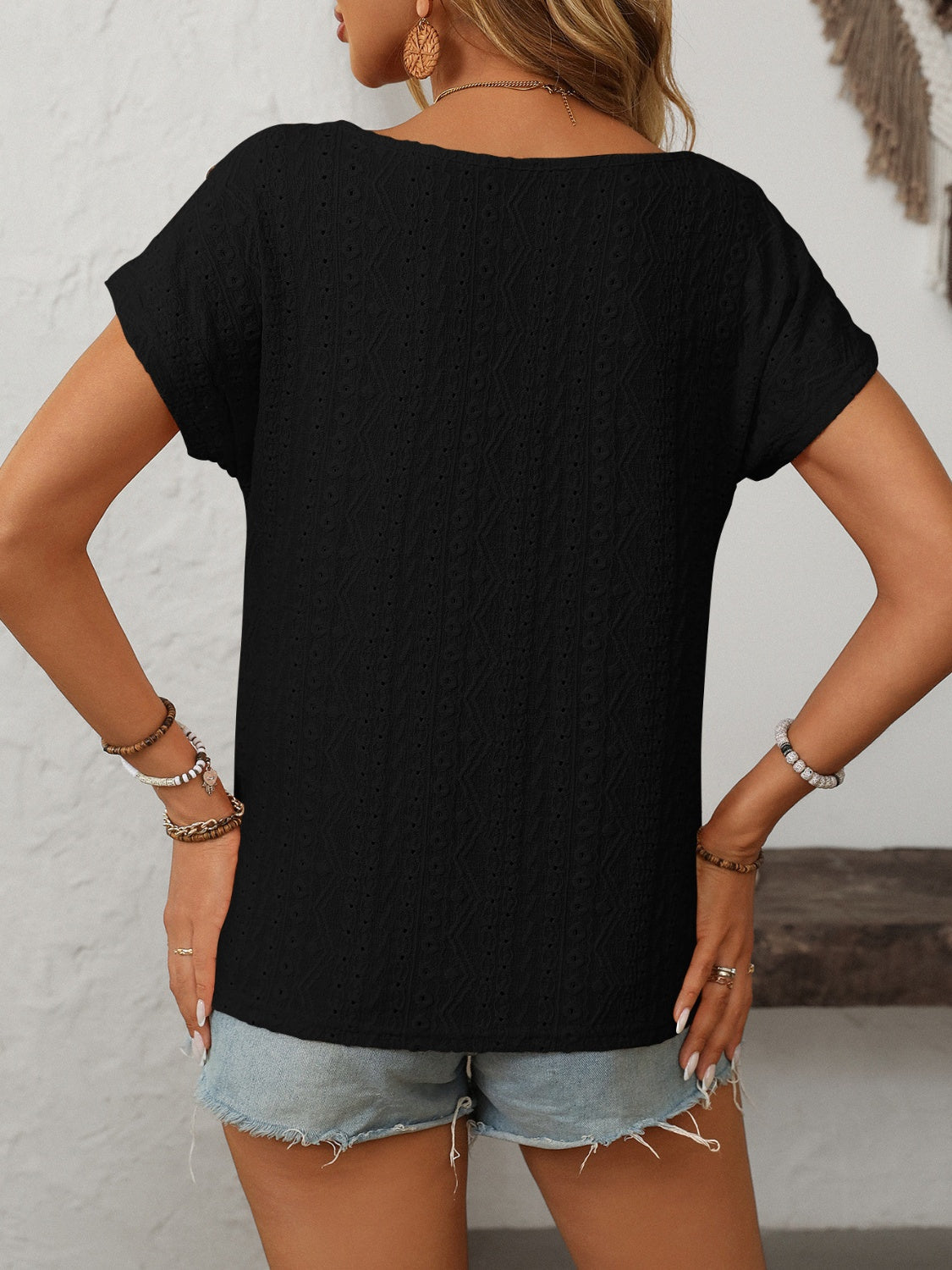 Mandy Eyelet Round Neck Short Sleeve Top VYSN