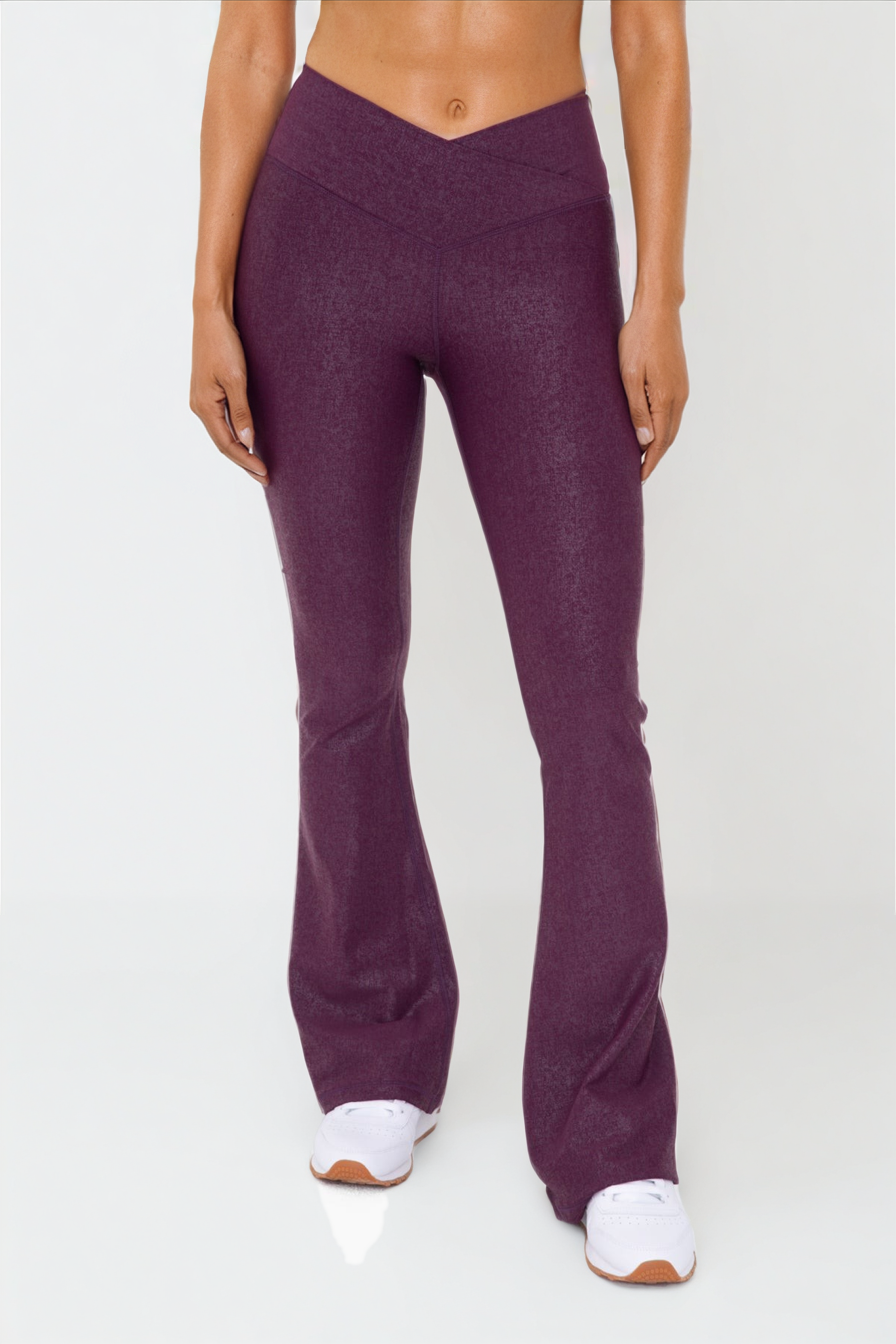 Luxe Edge Leather-Look Crossover Flare Leggings Fitkitty Culture Athleisure Wear, Yoga Wear & Women's Clothing