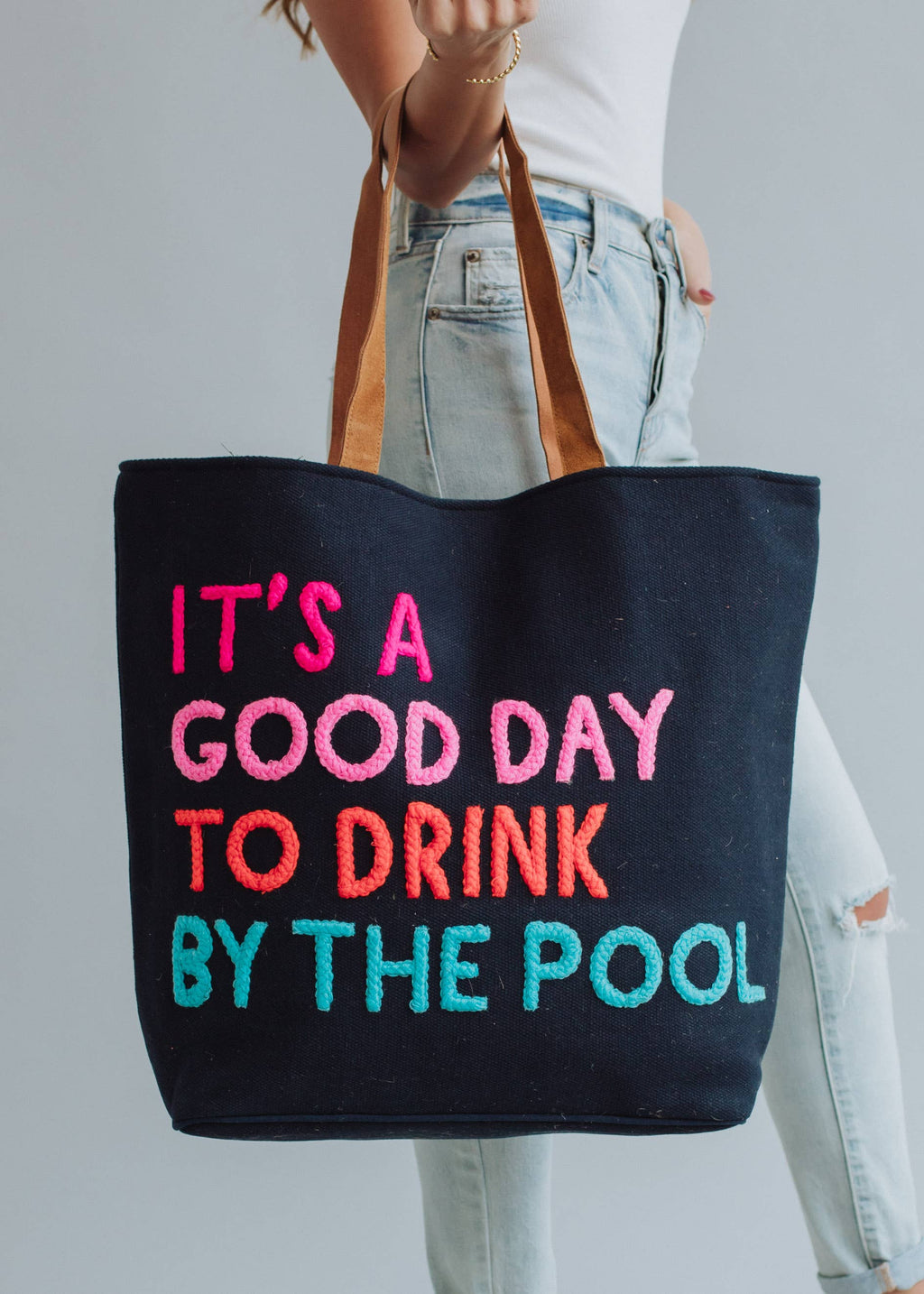 Poolside Bliss Woven Cotton Tote - Navy Fitkitty Culture Athleisure Wear, Yoga Wear & Women's Clothing
