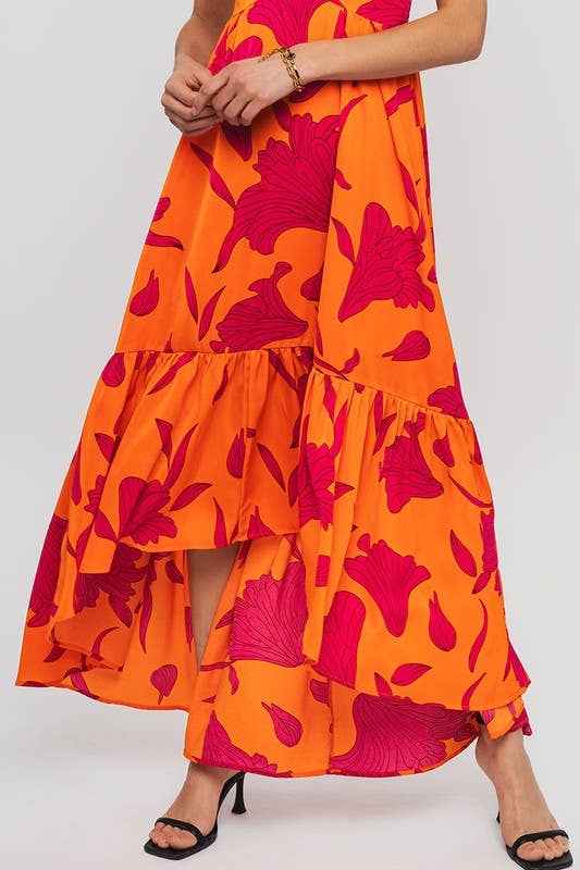 Vibrant Fire Floral High Low Maxi Dress Fitkitty Culture Athleisure Wear, Yoga Wear & Women's Clothing