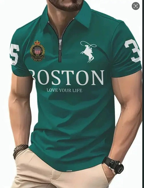 Men's 3D Digital Print Zip-Up Polo Shirt Wear for Art Thou