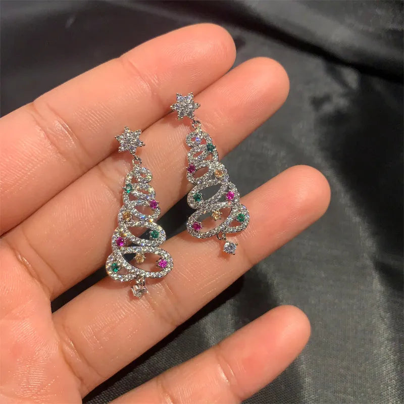 Christmas Tree Rhinestone Earrings Wear for Art Thou