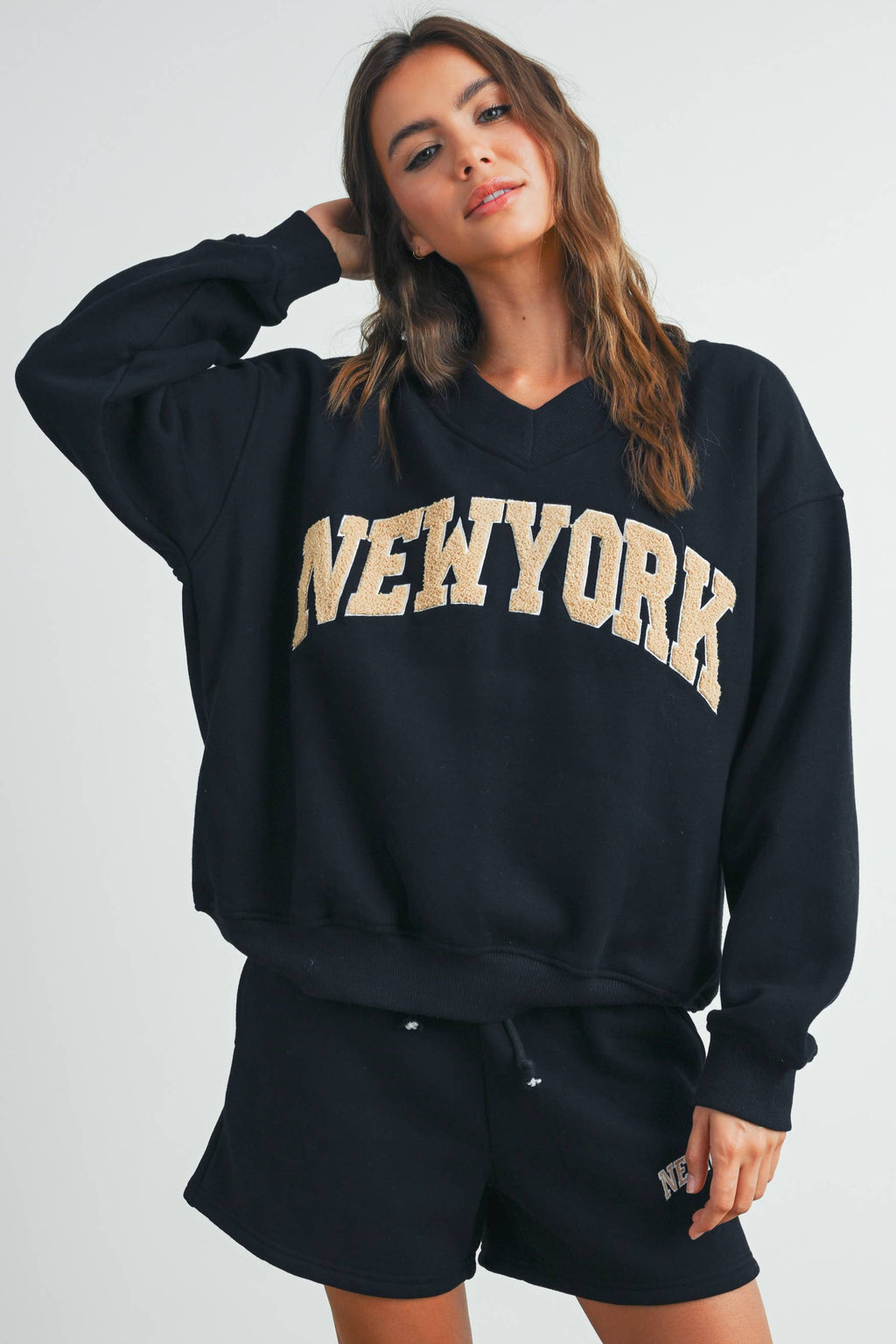 New York V-Neck Sweatshirt Fitkitty Culture Athleisure Wear, Yoga Wear & Women's Clothing