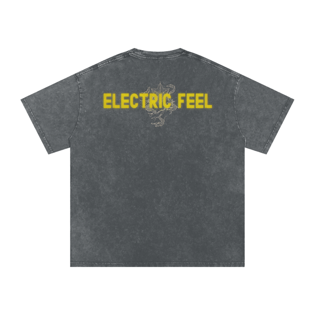 Electric Feel - Snow Washed Oversized Cotton T-Shirt Fine Art Of MK