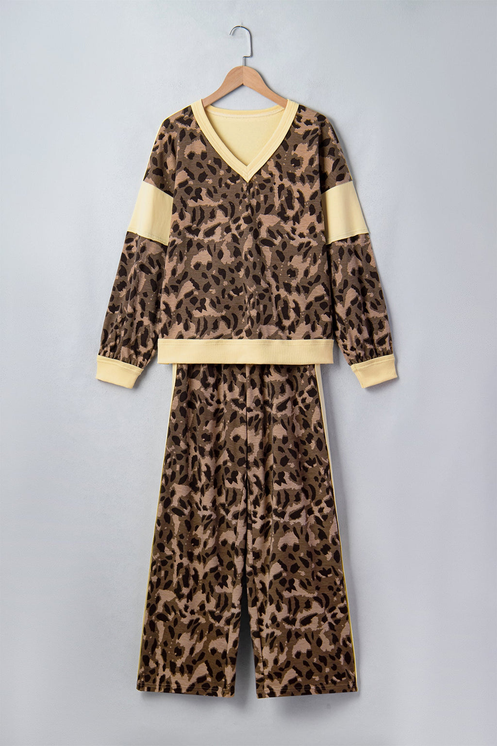 Leopard Colorblock Top & Wide Leg Pants Set Pretty Bash