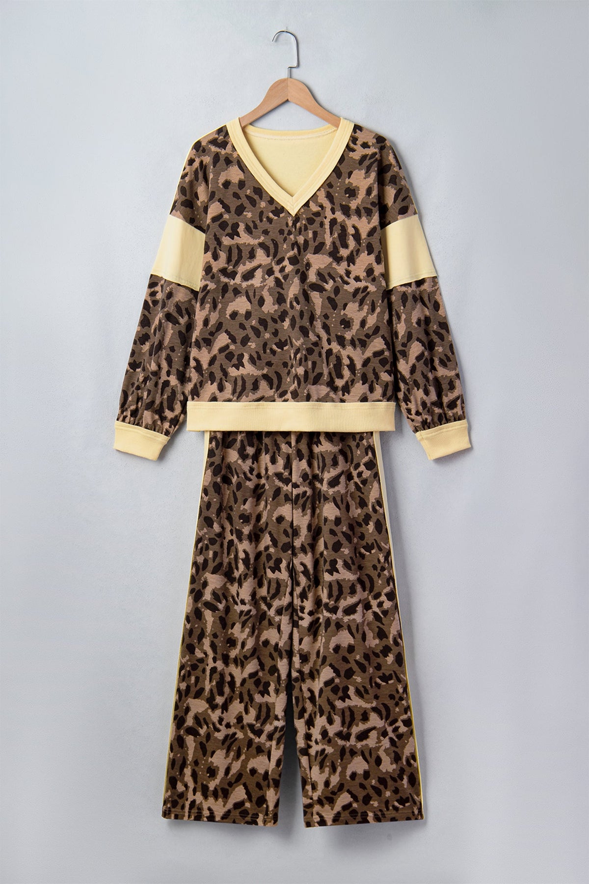Leopard Colorblock Top & Wide Leg Pants Set Pretty Bash