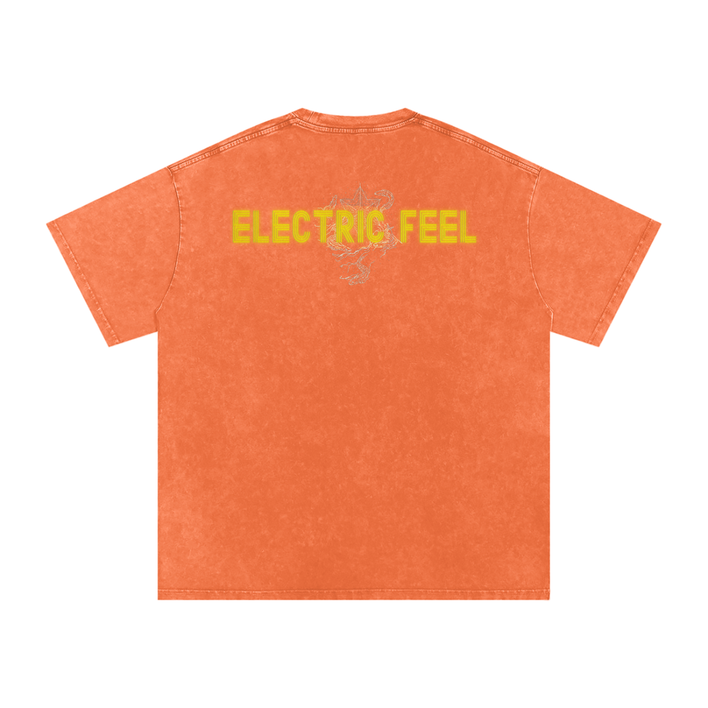 Electric Feel - Snow Washed Oversized Cotton T-Shirt Fine Art Of MK