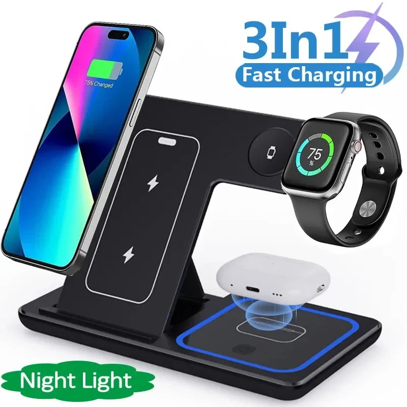 3 In 1 LED Fast Wireless Charger Stand Foldable Charging Station Wear for Art Thou