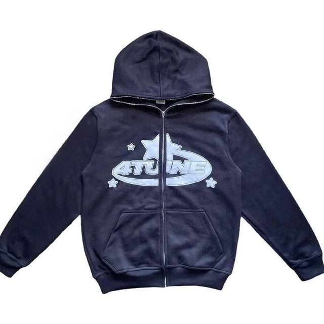 Star Printed Zip Up Hoodies Wear for Art Thou