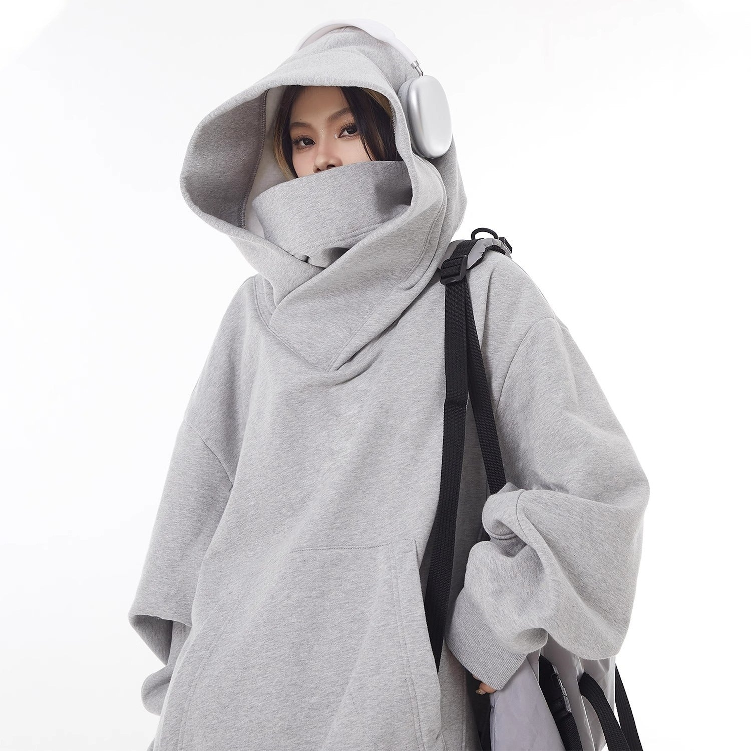Loose High Collar Fleece Lined Hoodie Wear for Art Thou