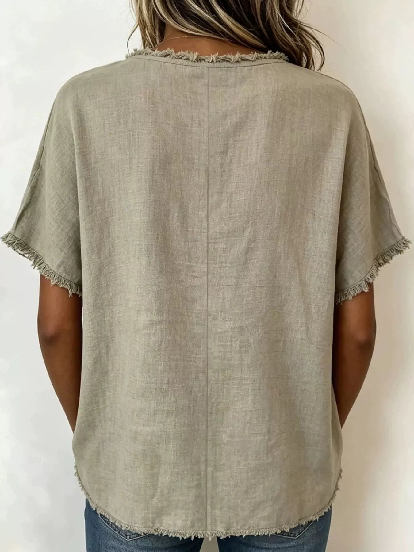 Full Size Frayed Hem Short Sleeve Top Plus Size Shopimist