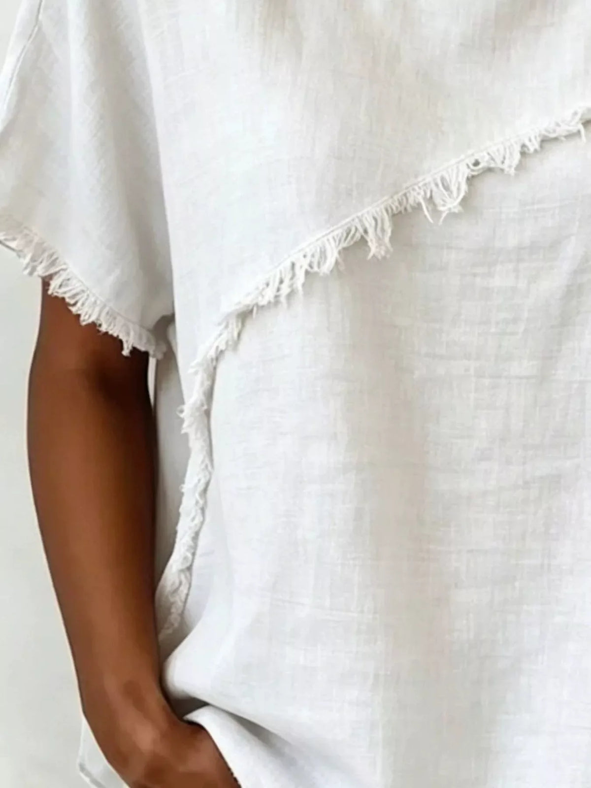 Full Size Frayed Hem Short Sleeve Top Plus Size Shopimist