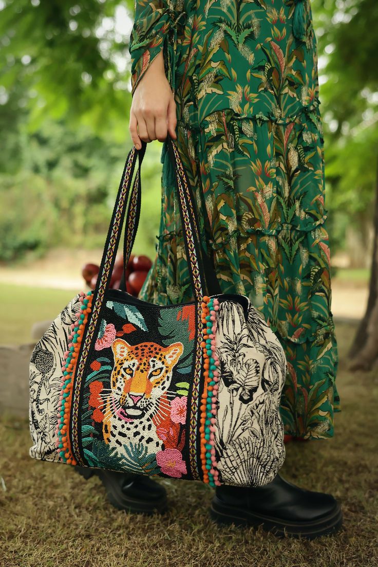 Tropical Leopard Embellished Tote Fitkitty Culture Athleisure Wear, Yoga Wear & Women's Clothing