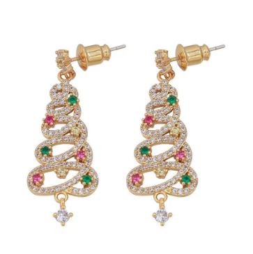 Christmas Tree Rhinestone Earrings Wear for Art Thou