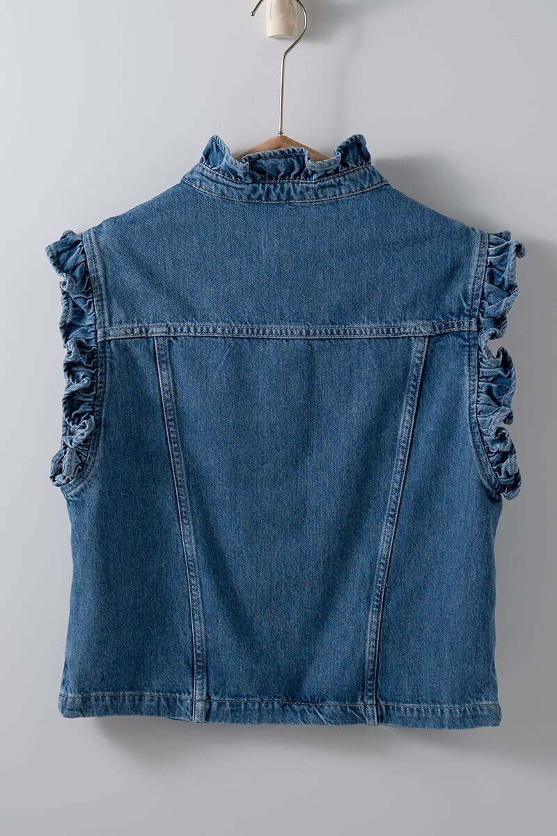 Victorian Muse Ruffle-Trim Denim Vest – High Collar Statement Layer Fitkitty Culture Athleisure Wear, Yoga Wear & Women's Clothing