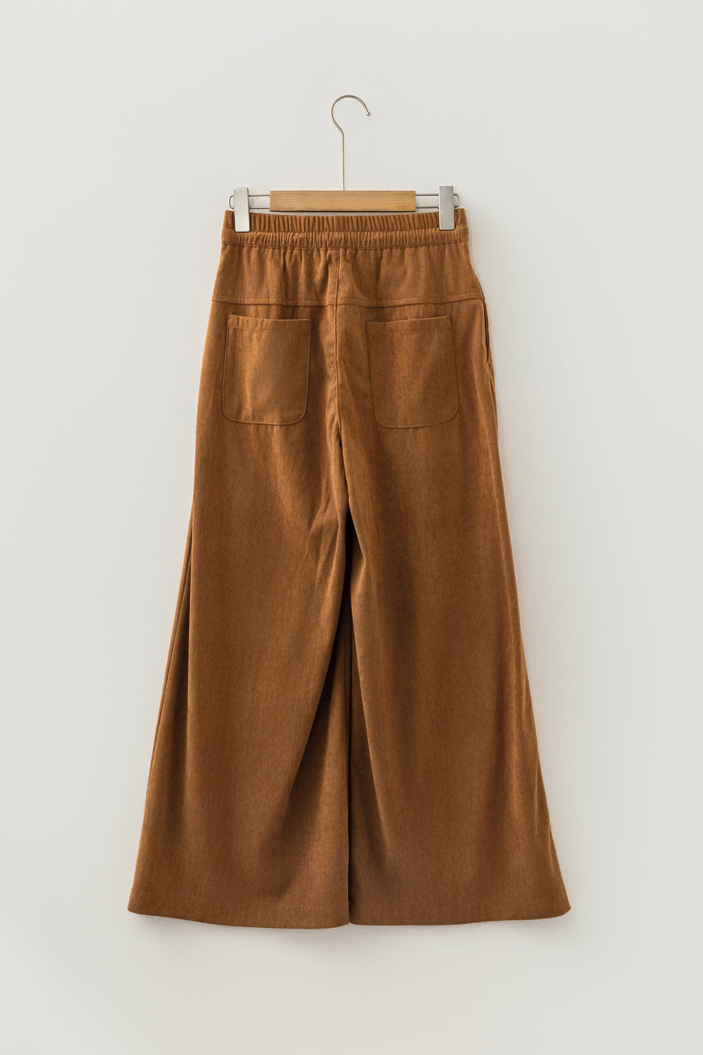 Solid Corduroy Buttoned Elastic Waist Wide Leg Pants Pretty Bash