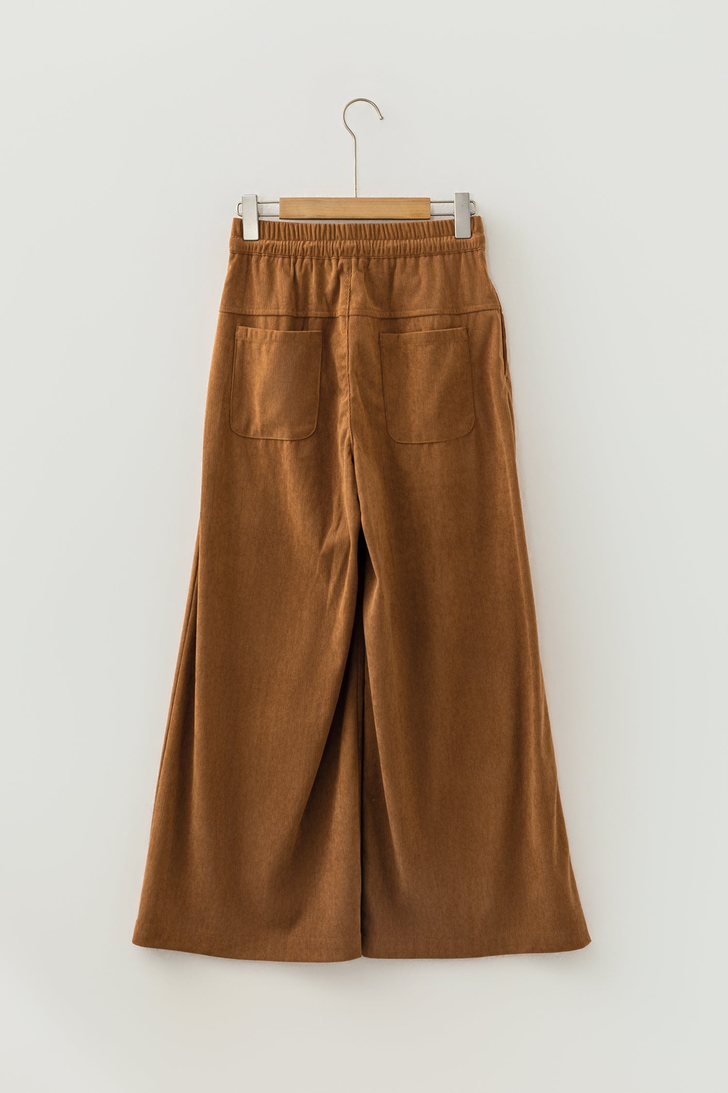 Solid Corduroy Buttoned Elastic Waist Wide Leg Pants Pretty Bash