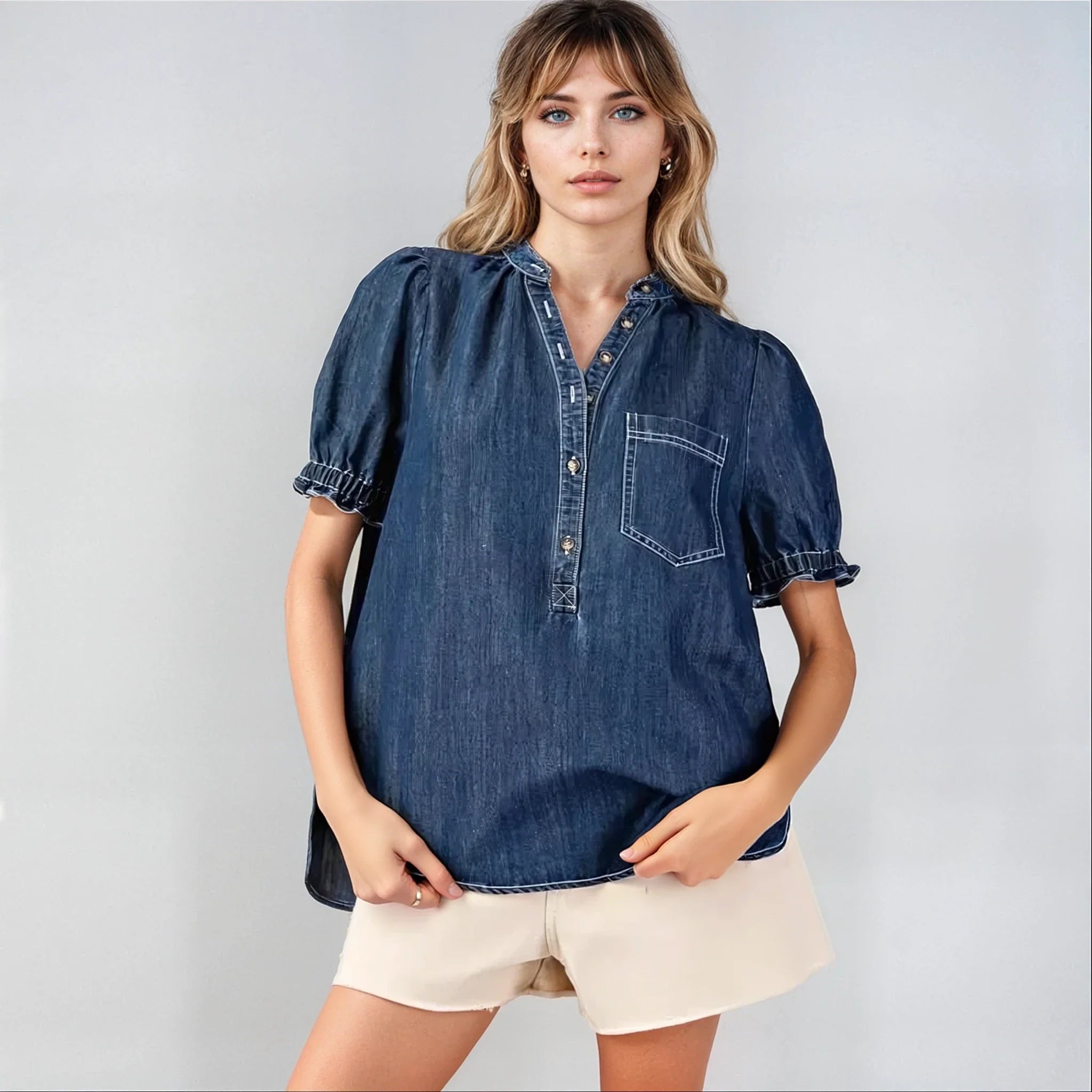 Mineral Washed Denim Top Fitkitty Culture Athleisure Wear, Yoga Wear & Women's Clothing