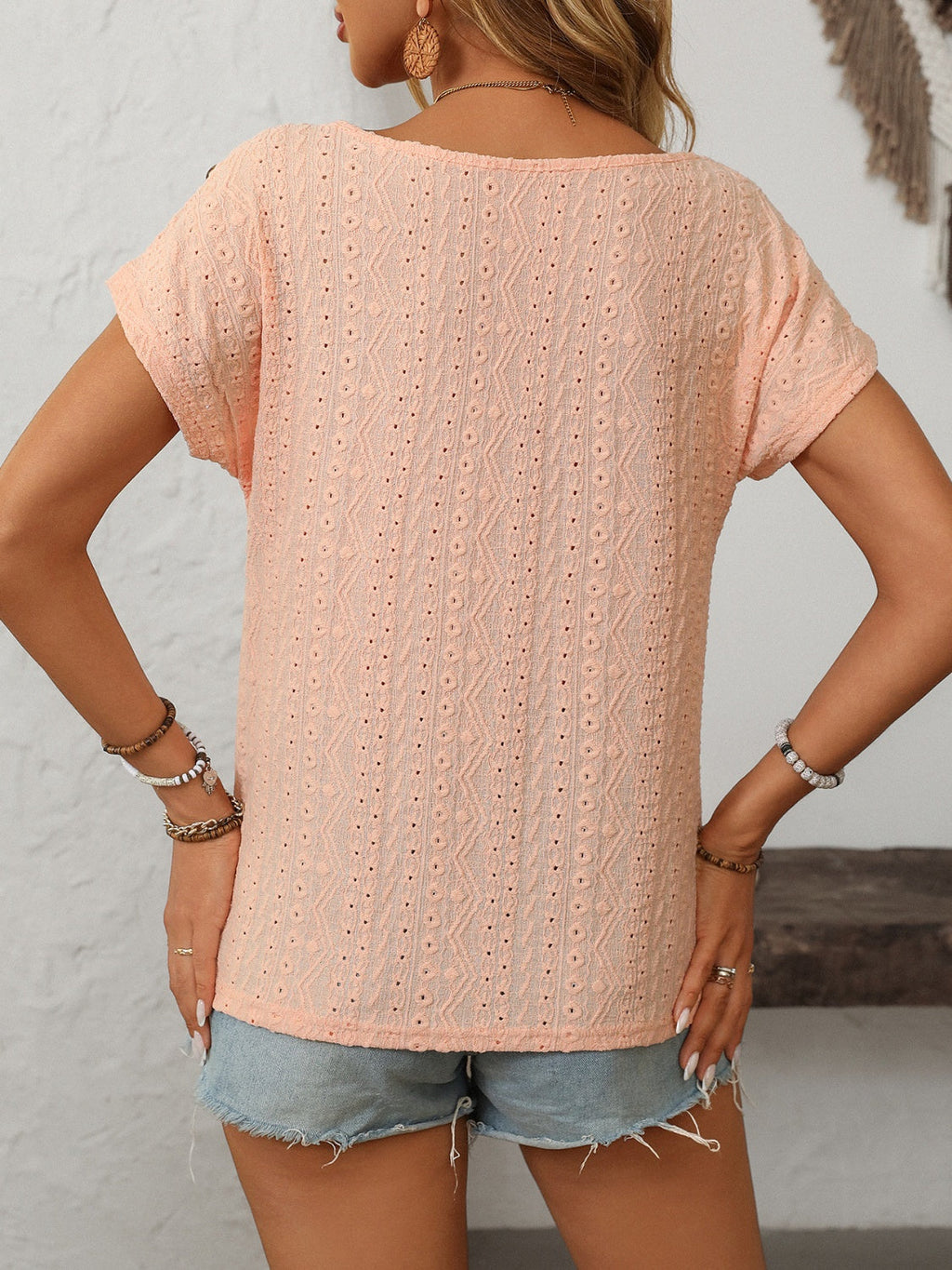 Mandy Eyelet Round Neck Short Sleeve Top VYSN