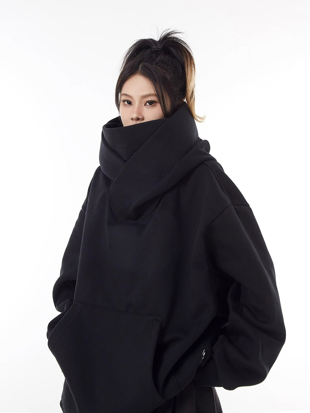 Loose High Collar Fleece Lined Hoodie Wear for Art Thou