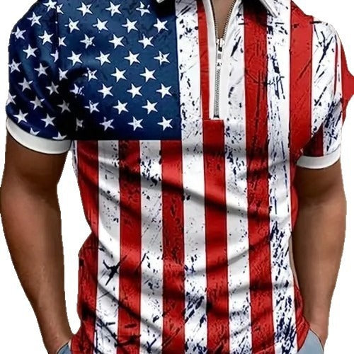 Men's 3D Digital Print Zip-Up Polo Shirt Wear for Art Thou