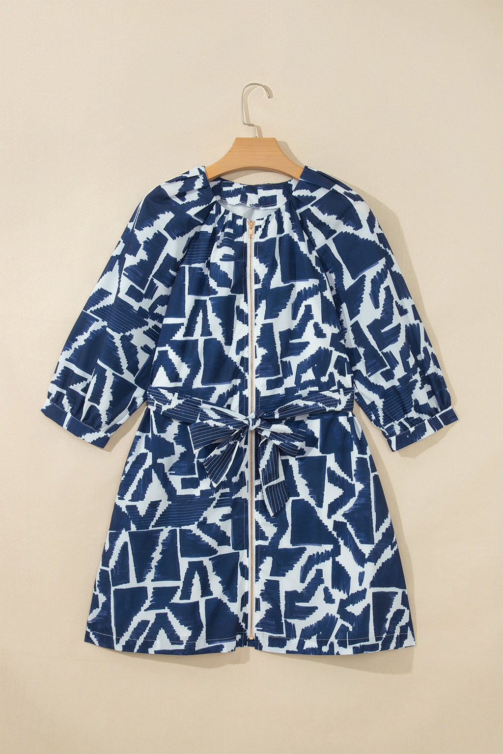 Abstract Geometric Zip Front Tie Waist Shift Dress Pretty Bash