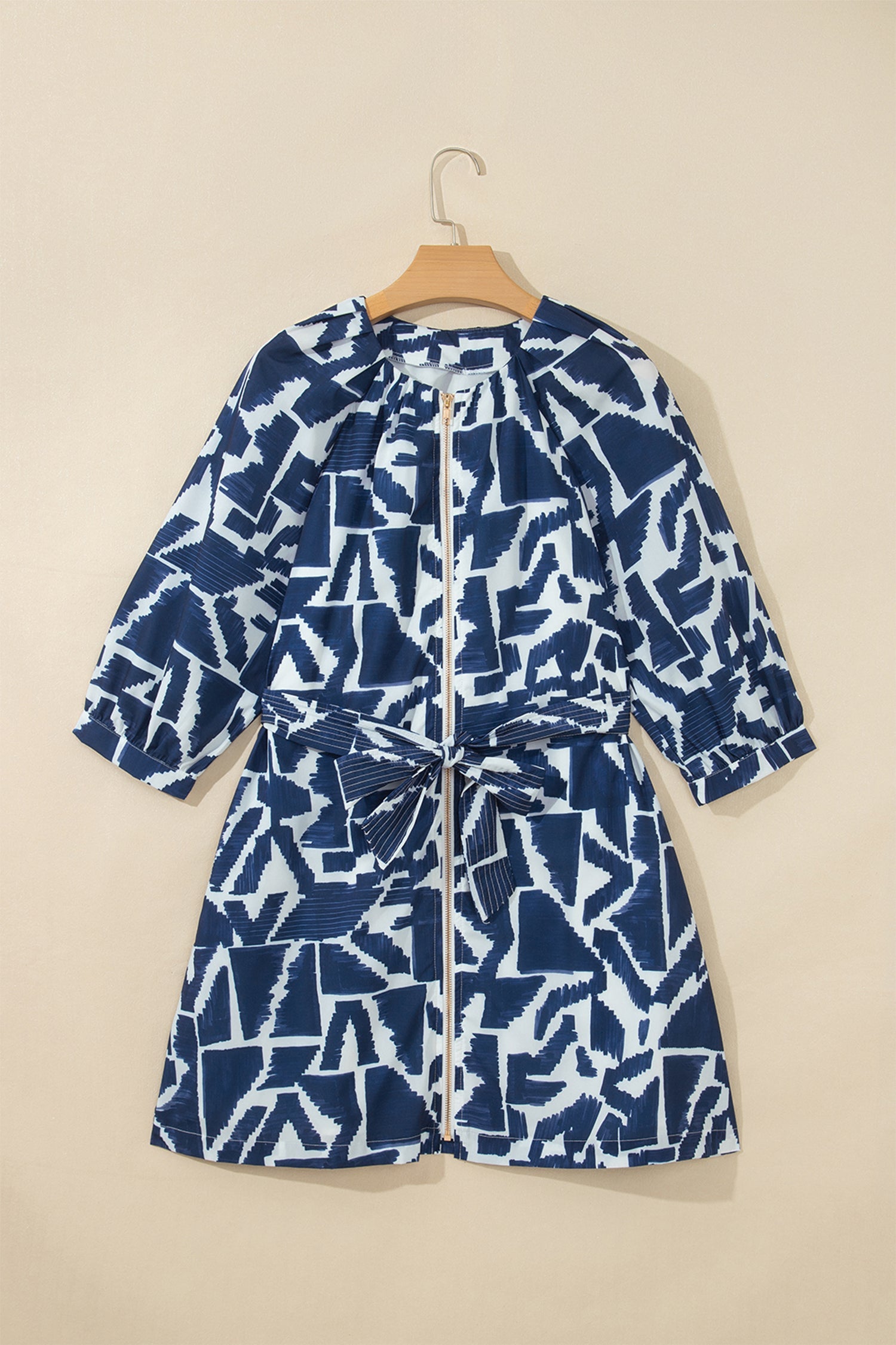 Abstract Geometric Zip Front Tie Waist Shift Dress Pretty Bash